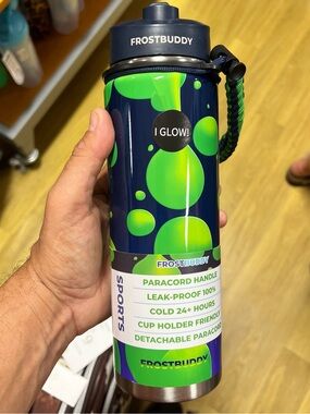 FrostBuddy Sports Water Bottle with Glow Design — Navy & Lime